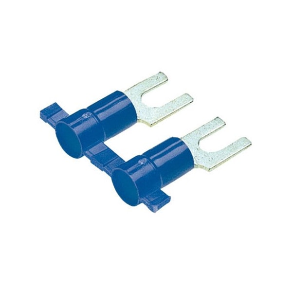 Fork Terminal, #10 Stud Size, 14 AWG, Vinyl Insulated, Blue, Crimp Termination Only, 3000 PK